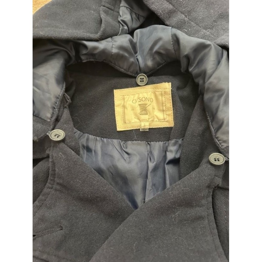 Ci Sono Womens Navy Blue Hooded Pea Coat Double Breasted Jacket CT6013 Size L - Picture 9 of 9